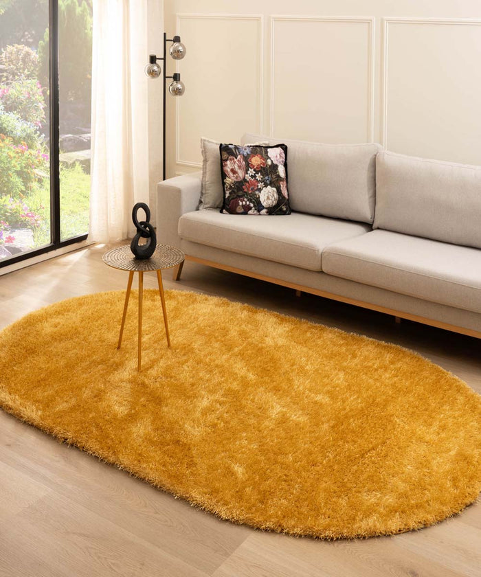 Tapeso Ovaal hoogpolig vloerkleed velvet - Posh goud - 150x240 cm