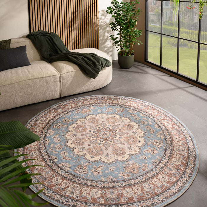 Heritaged Rond Vintage buitenkleed - Valenca Nova lichtblauw|beige -