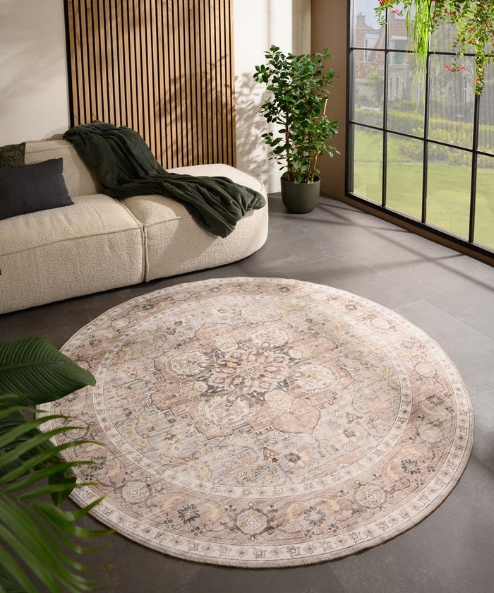 Heritaged Rond Vintage buitenkleed - Valenca Fino lichtgrijs|beige -