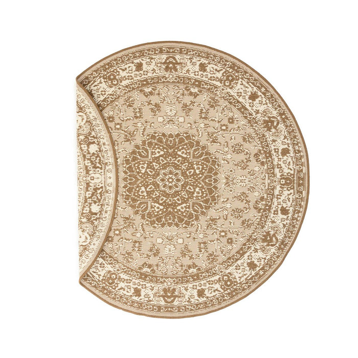 Tapeso Rond Vintage buitenkleed - Flip Agnes lichtbruin - 200 cm rond