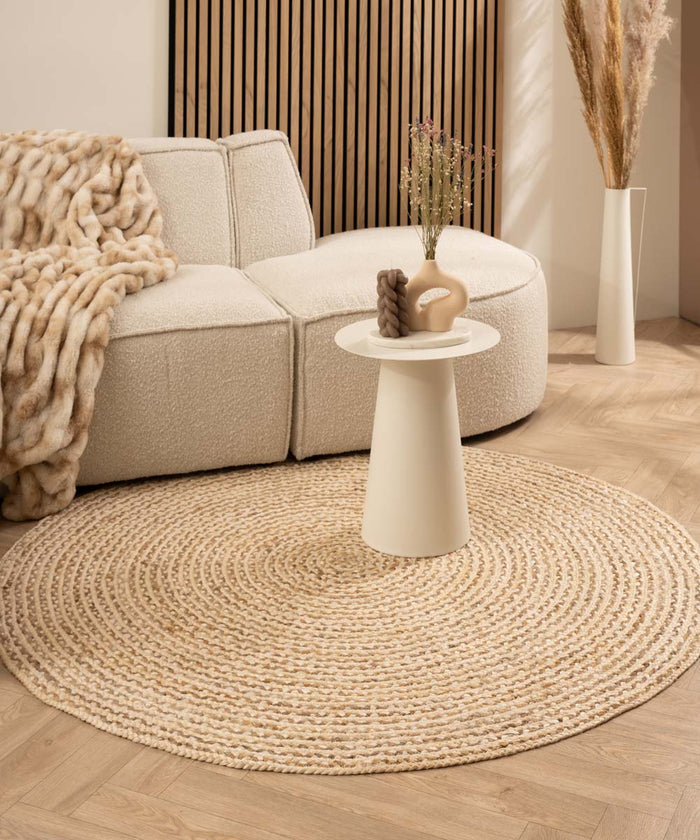 Boho&me Jute vloerkleed rond - Braided - wit|naturel - 160 cm