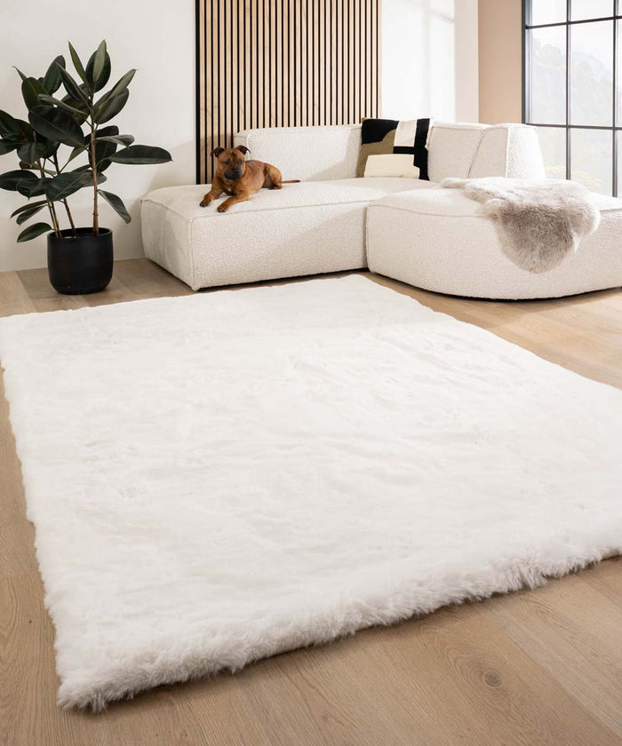 Tapeso Fluffy vloerkleed - Comfy Deluxe wit - 70x140 cm