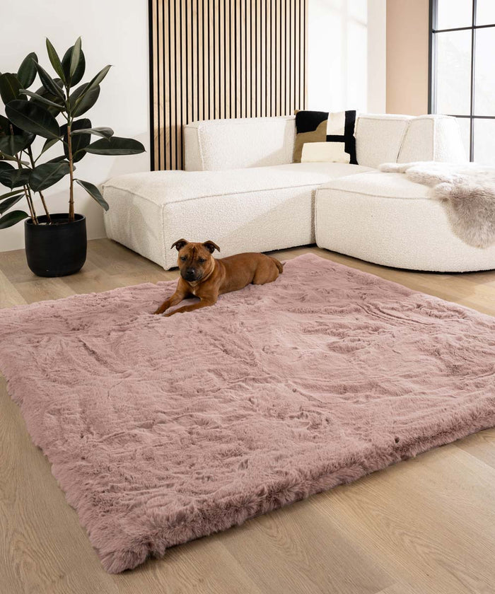 Tapeso Fluffy vloerkleed vierkant - Comfy Deluxe roze - 230x230 cm
