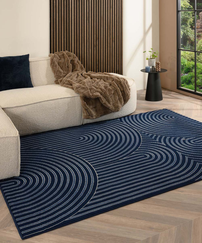 Tapeso Japandi vloerkleed - Ease Akira donkerblauw - 190x280 cm