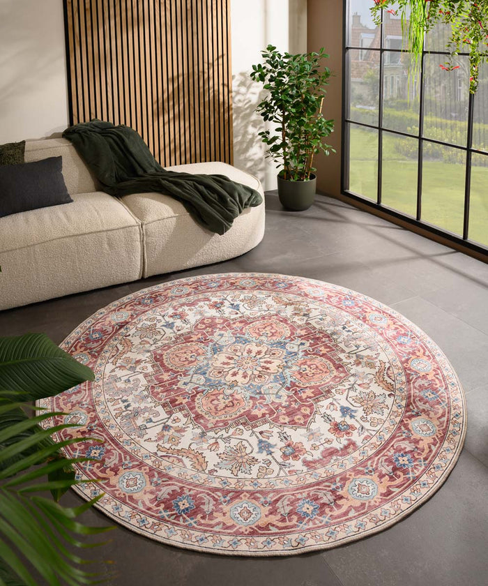 Heritaged Rond Vintage buitenkleed - Valenca Fino crème|rood - 160 cm
