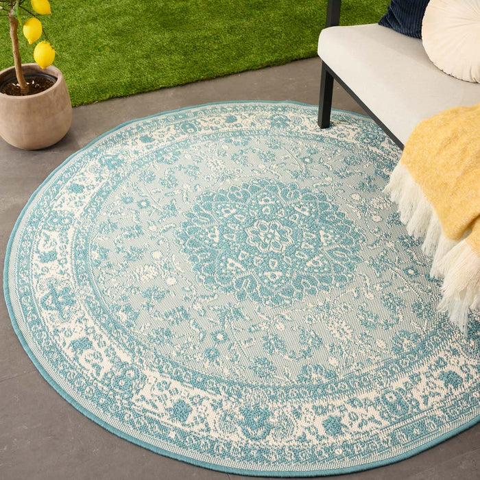 Tapeso Rond Vintage buitenkleed - Flip Agnes turquoise - 160 cm