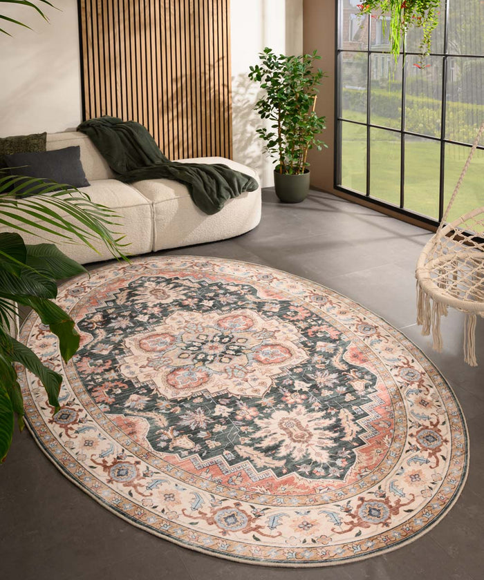 Heritaged Buitenkleed ovaal Vintage - Valenca Fino groen|rood - 80x150