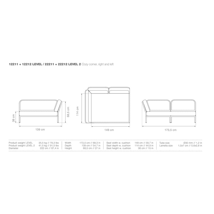 Houe Level2 Cozy Corner loungebank links frame wit stof Darkgrey basic
