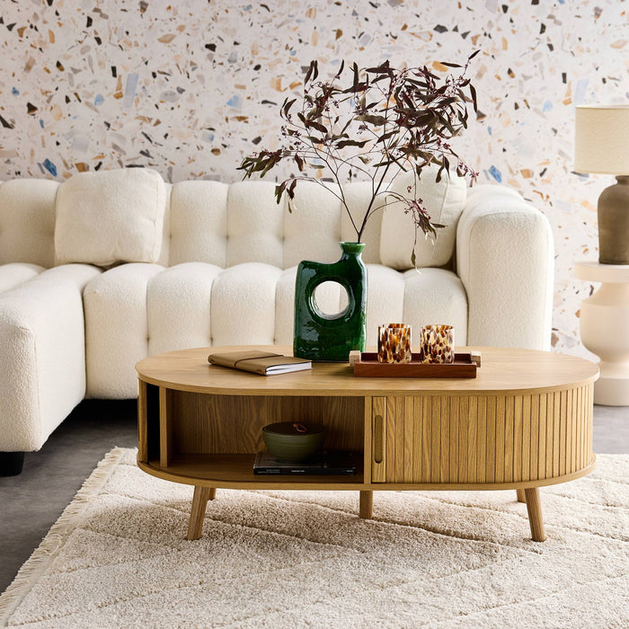 sweeek - Salontafel met schuifdeuren en vakken met houteffect, B 110cm