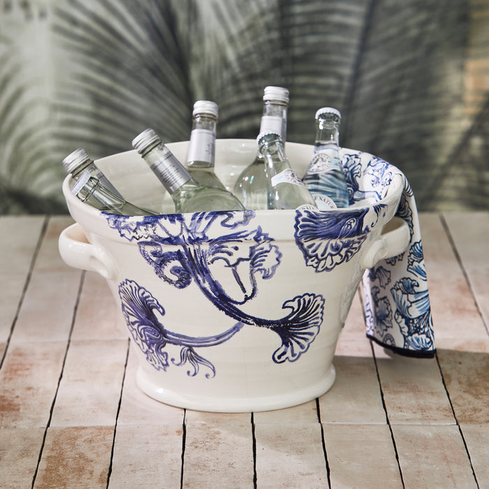 Riviera Maison Wijnkoeler Blauw, Wit - Amalfi Kaarsenhouder Aardewerk