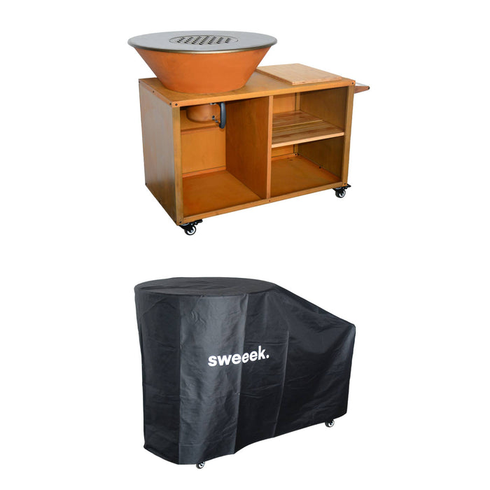 sweeek - Vuurschaal Ø80cm, grillrooster, houtopslag + beschermhoes