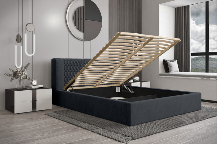 Trae Mobler Montana 140 x 200 cm Gestoffeerd Bed Donkerblauw