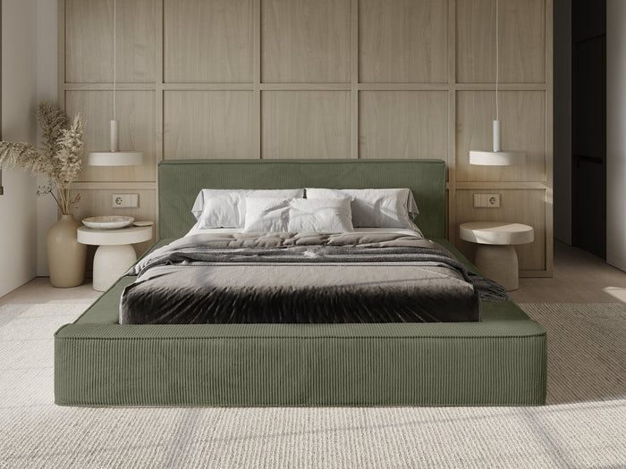 Trae Mobler Harmon 140x200 cm Gestoffeerd Bed Olijfgroen