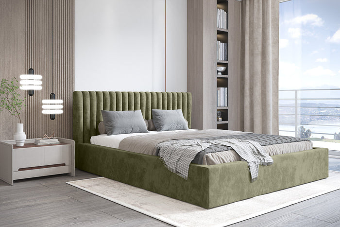 Trae Mobler Vegas 160 x 200 cm Gestoffeerd Bed Olijfgroen