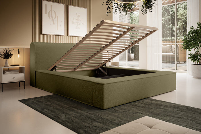 Trae Mobler Fatima 160 x 200 cm Gestoffeerd Bed Olijfgroen