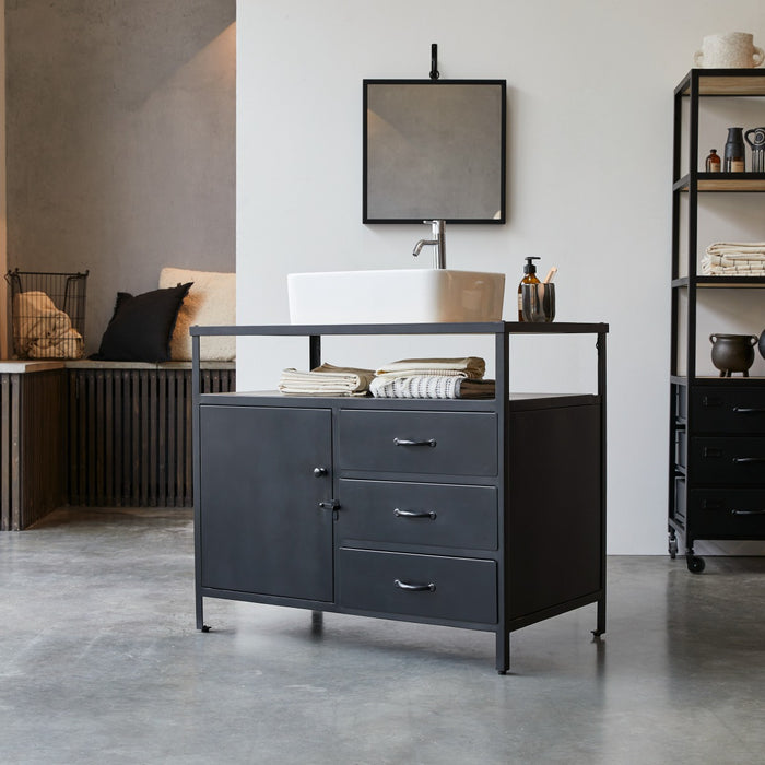 Tikamoon - Industriel - Massief mangohouten en metalen badmeubel 95 cm