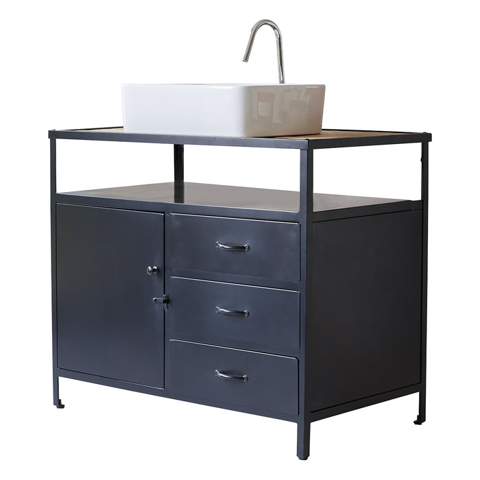 Tikamoon - Industriel - Massief mangohouten en metalen badmeubel 95 cm