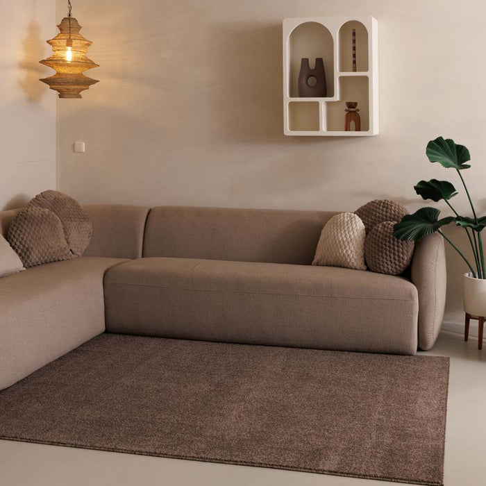 Tapeso Laagpolig vloerkleed Fine - mokka - 300x400 cm
