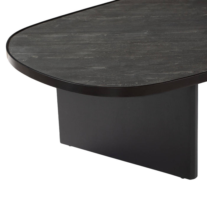 sweeek - Ovale salontafel mangohout en steenfineer