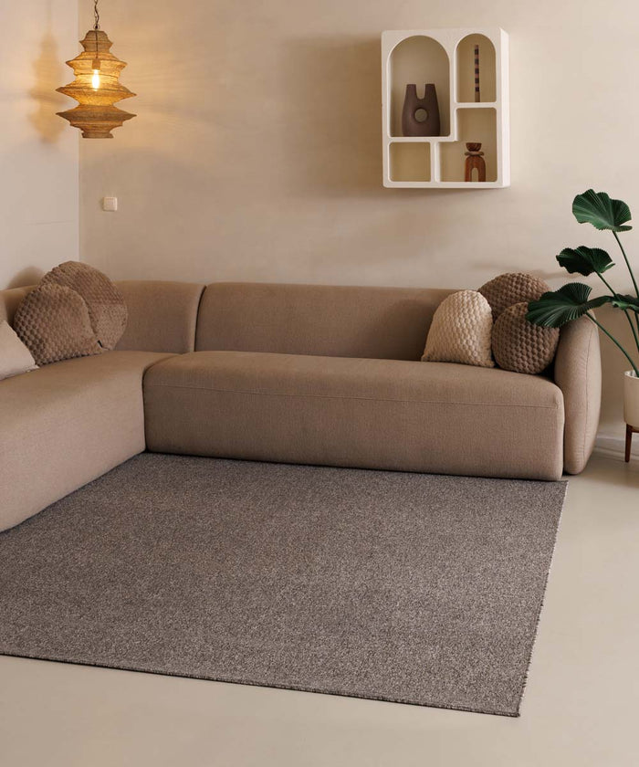 Tapeso Vierkant vloerkleed Lush - grijs - 100x100 cm