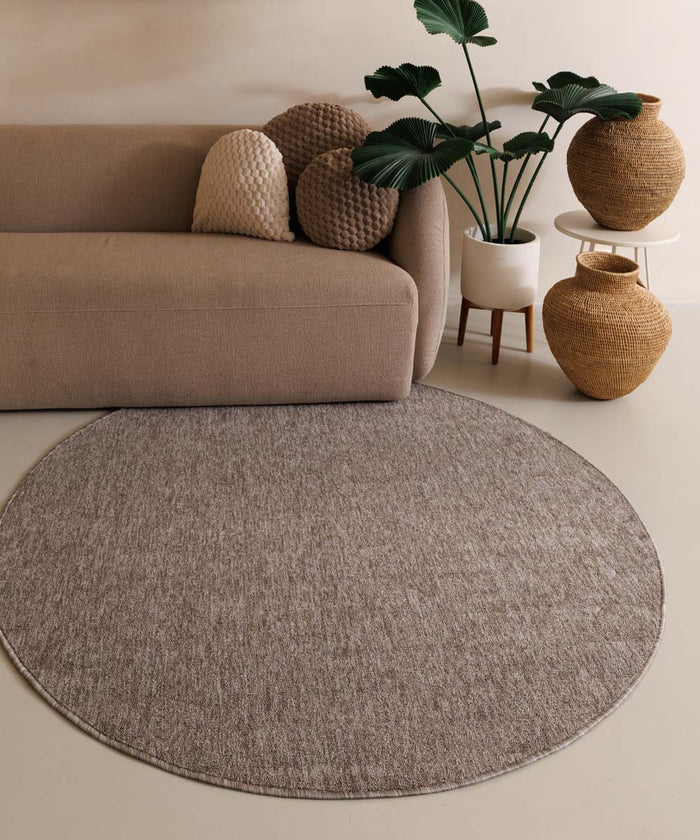 Tapeso Rond vloerkleed Lush - taupe|lichtgrijs - 240 cm