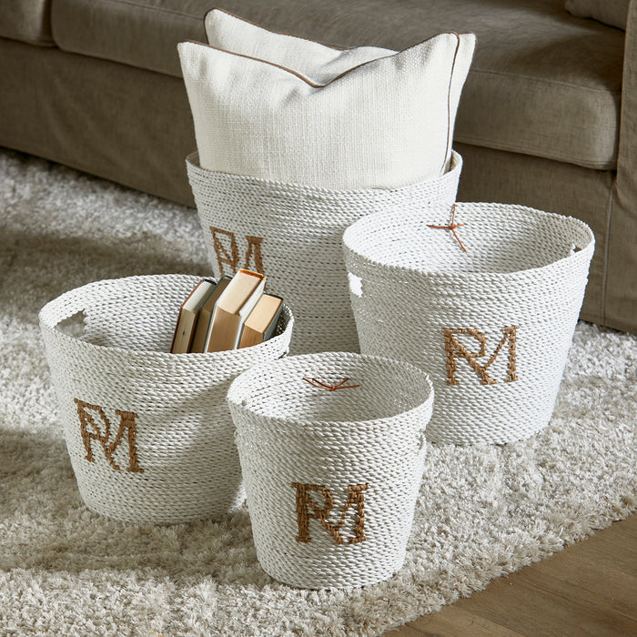 Riviera Maison Opbergmand Wit - RM Monogram - Riet (ØxH) 27x25