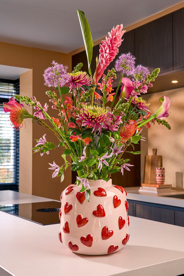 Mica Decorations Hearts Vaas - H28 x Ø29 cm - Keramiek - Roze, Rood