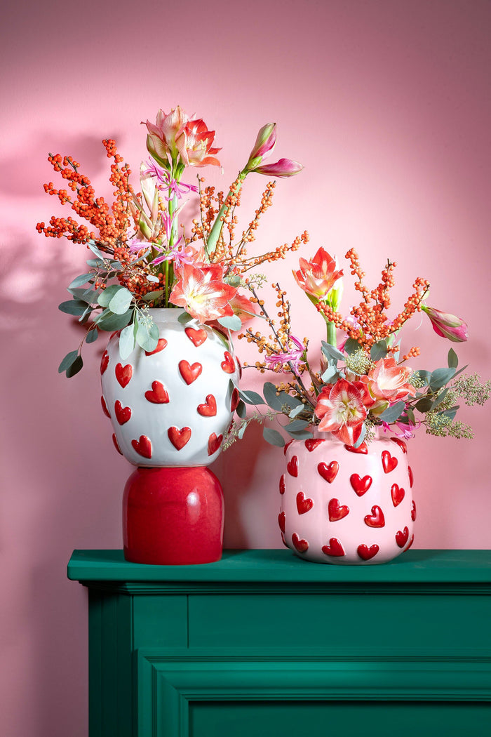 Mica Decorations Hearts Vaas - H33 x Ø30 cm - Keramiek - Wit, Rood