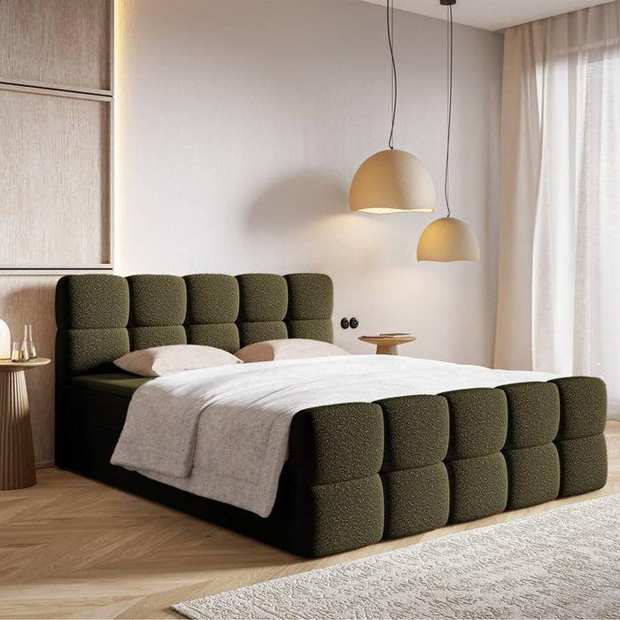 NADUVI Collection Chloe Boxspring met Opbergvak 180 x 200 cm - Bouclé - Groen