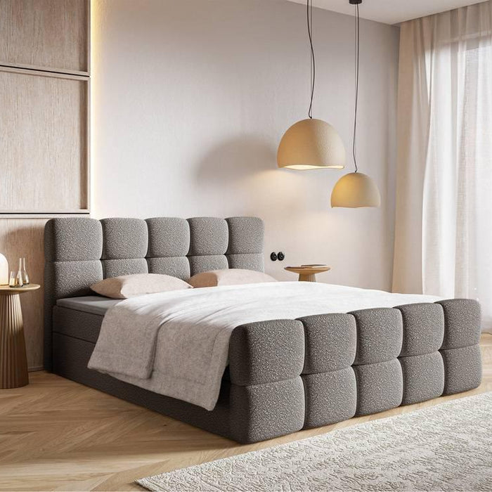 NADUVI Collection Chloe Boxspring met Opbergvak 180 x 200 cm - Bouclé - Grijs