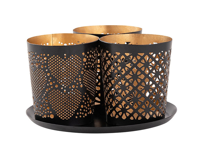 SVJ Windlicht - 7x7x7 cm - Metaal - Zwart - Set van 3