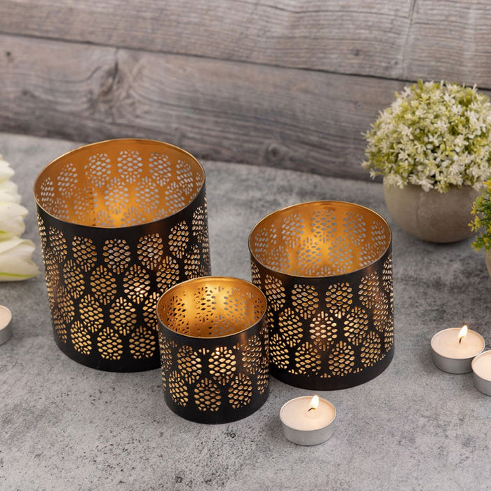 SVJ Windlicht - 14x14x14 cm - Metaal - Zwart - Set van 3