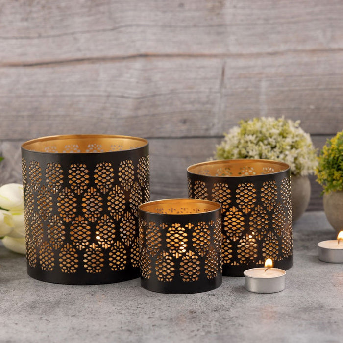 SVJ Windlicht - 14x14x14 cm - Metaal - Zwart - Set van 3
