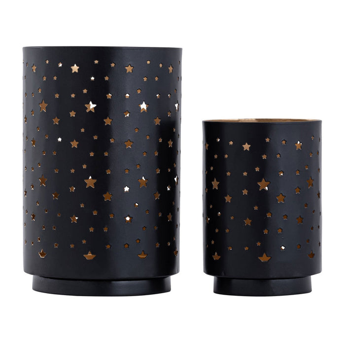 SVJ Windlicht - 11x11x16 cm - Metaal - Zwart - Set van 3