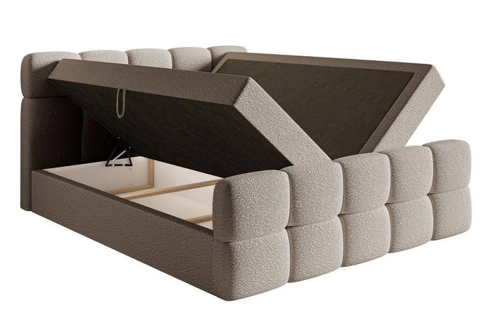 NADUVI Collection Chloe Boxspring met Opbergvak 180 x 200 cm - Bouclé - Greige