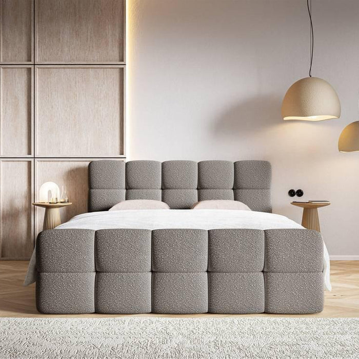 NADUVI Collection Chloe Boxspring met Opbergvak 140 x 200 cm - Bouclé - Grijs