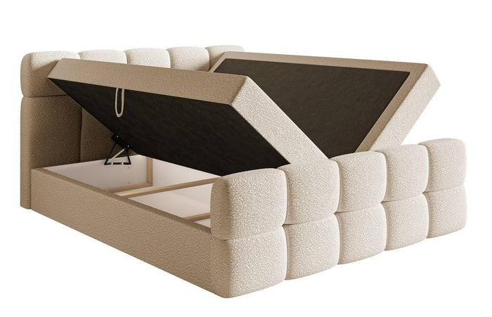 NADUVI Collection Chloe Boxspring met Opbergvak 180 x 200 cm - Bouclé - Ivoor