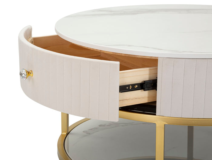 Mauro Ferretti Salontafel in metaal stof hout goudbeige wit