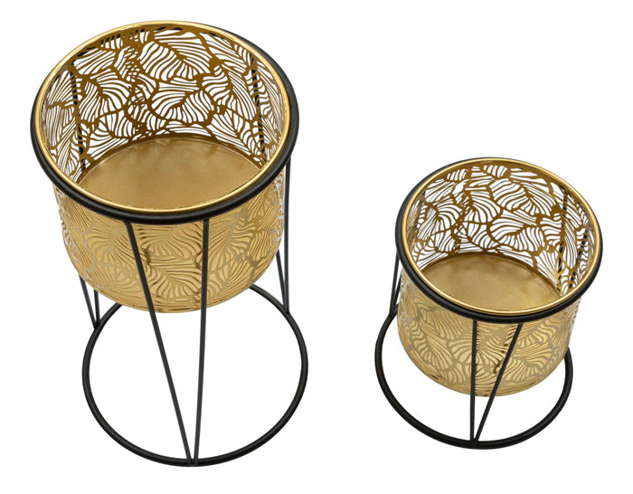 Mauro Ferretti Leavy Set van 2 pothouders in goud en zwart metaal