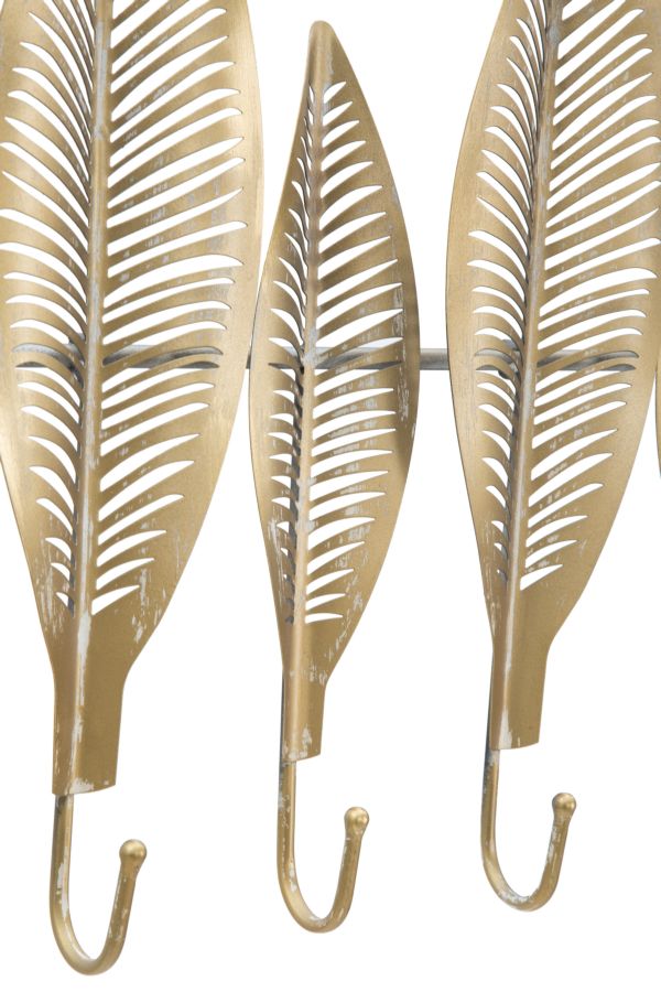 Mauro Ferretti Wandkapstok in gouden metalen bladeren 7 haken