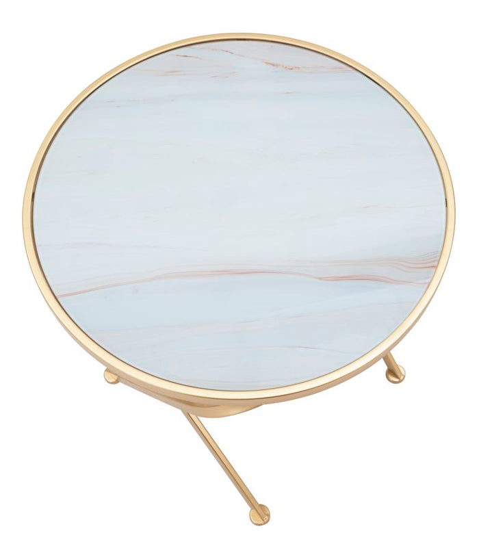 Mauro Ferretti Mat Tafel in goud metaal met wit glazen blad