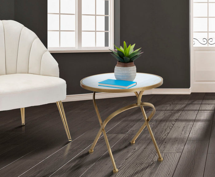 Mauro Ferretti Mat Tafel in goud metaal met wit glazen blad