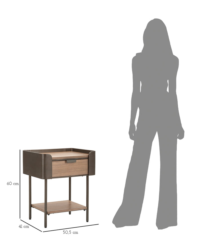 Mauro Ferretti Toronto Nachtkastje in metaal en hout bruin