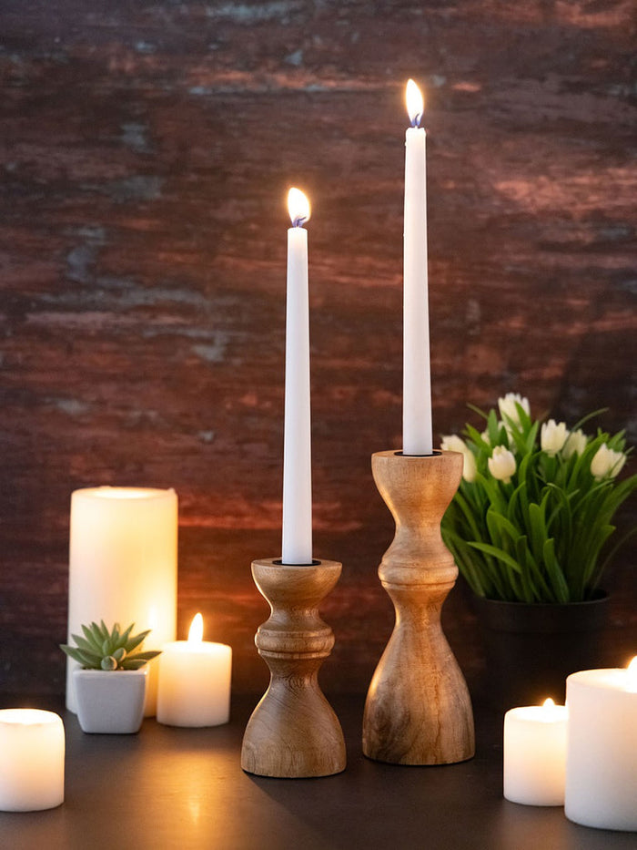 SVJ Windlicht - 6x6x20 cm - Hout - Naturel - Set van 2