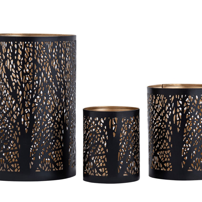 SVJ Windlicht - 14x14x20 cm - Metaal - Zwart - Set van 3