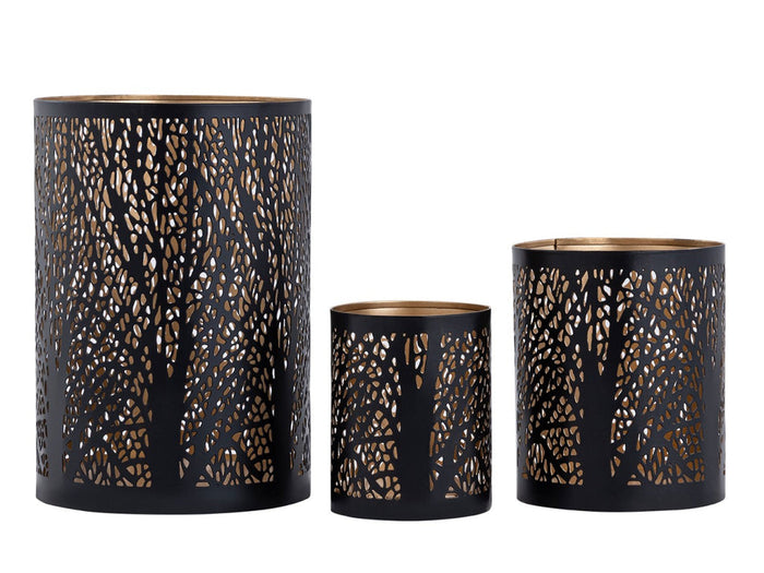 SVJ Windlicht - 14x14x20 cm - Metaal - Zwart - Set van 3