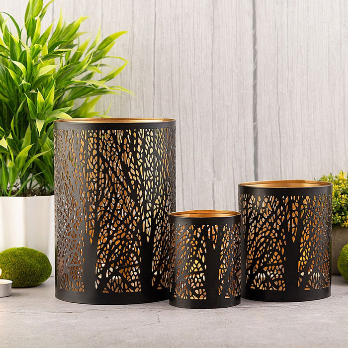 SVJ Windlicht - 14x14x20 cm - Metaal - Zwart - Set van 3