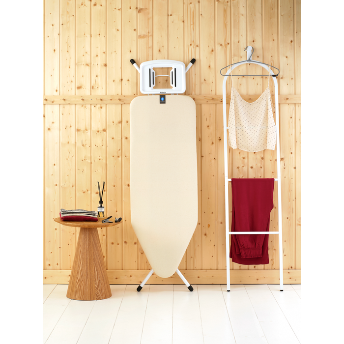 Strijkplank C, 124x45 cm met solide strijkijzerhouder - Ecru