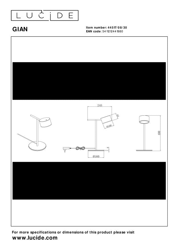 Lucide GIAN Tafellamp - Zwart