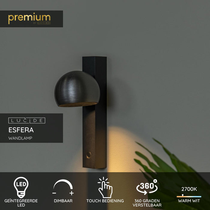 Lucide Premium ESFERA Wandlamp - Grijs ijzer